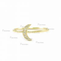 14K Gold 0.08 Ct. Diamond Crescent Moon Ring Fine Jewelry 3 US to 8 US
