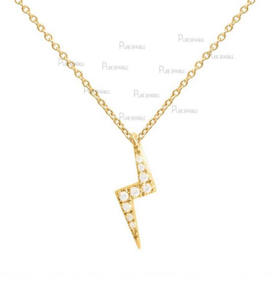 14K Gold 0.08 Ct. Diamond Lightning Bolt Pendant Necklace Fine Jewelry