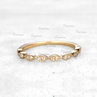 14K Gold 0.08 Ct. Diamond Marquise Bezel Wedding Ring Fine Jewelry