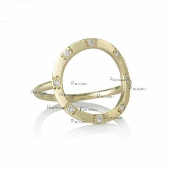 14K Gold 0.08 Ct. Diamond Open Circle Design Minimal Ring Fine Jewelry