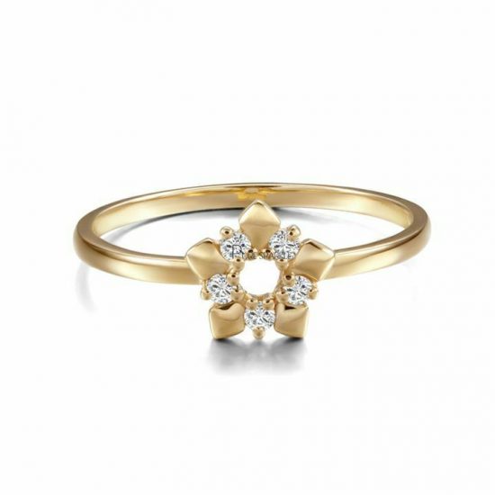 14K Gold 0.08 Ct. Diamond Star Design Christmas Gift Ring Fine Jewelry