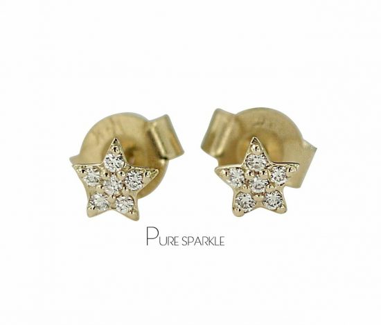 14K Gold 0.08 Ct. Diamond Star Shape Minimalist Stud Earrings Fine Jewelry