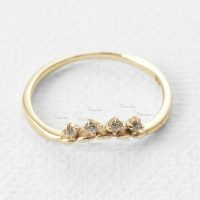 14K Gold 0.08 Ct. Diamond Unique Minimalist Stacking Ring Fine Jewelry