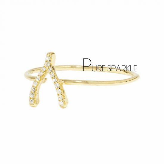 14K Gold 0.08 Ct. Diamond Wishbone Ring Fine Jewelry Size - 3 to 8 US