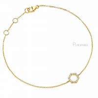 14K Gold 0.09 Ct. Diamond Honeycomb Charm Chain Bracelet Fine Jewelry
