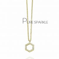 14K Gold 0.09 Ct. Diamond Honeycomb Charm Pendant Necklace Fine Jewelry