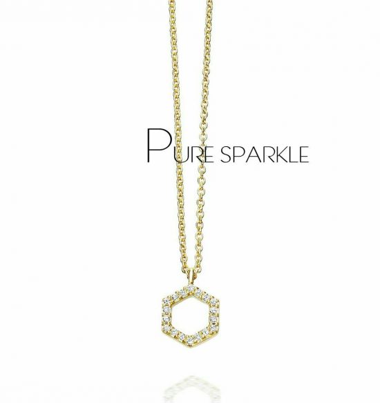 14K Gold 0.09 Ct. Diamond Honeycomb Charm Pendant Necklace Fine Jewelry