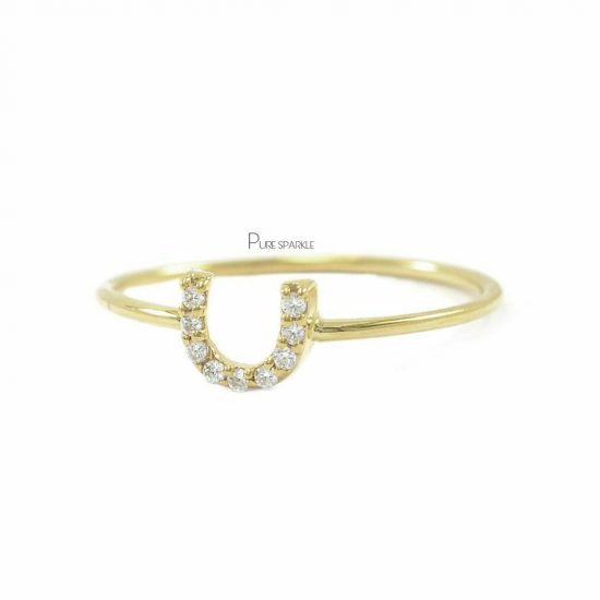 14K Gold 0.09 Ct. Diamond Horseshoe Ring Fine Jewelry Size - 3 to 8 US