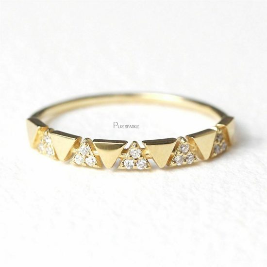 14K Gold 0.09 Ct. Diamond Multi Triangle Design Ring Fine Jewelry