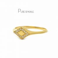 14K Gold 0.09 Ct. Diamond Solid Rhombus Design Ring Fine Jewelry
