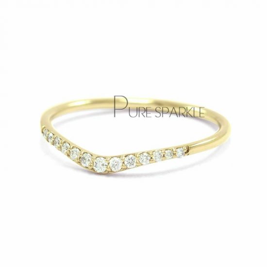 14K Gold 0.10 Ct. Diamond Chevron Ring Fine Jewelry Size - 3 to 8 US