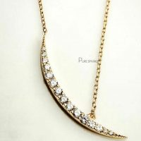 14K Gold 0.10 Ct. Diamond Crescent Moon Pendant Necklace Fine Jewelry