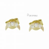 14K Gold 0.10 Ct. Diamond Crescent Moon Studs Earrings Fine Jewelry