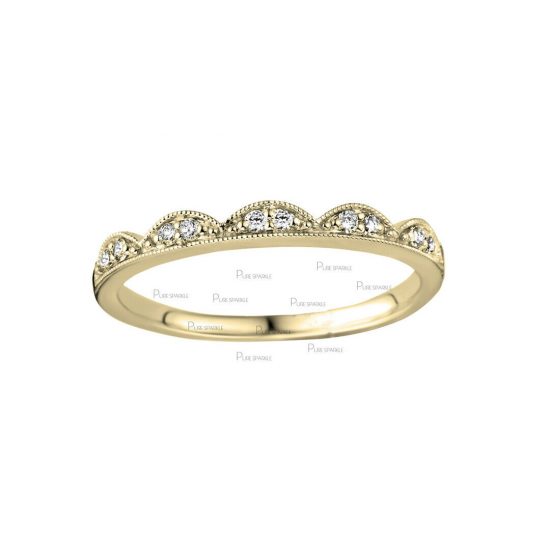14K Gold 0.10 Ct. Diamond Crown Milgrain Engagement Ring Fine Jewelry