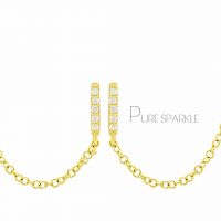 14K Gold 0.10 Ct. Diamond Double Bar Chain Earrings Fine Jewelry