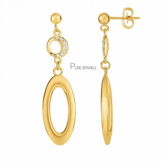 14K Gold 0.10 Ct. Diamond Drop Dangle 55 mm Long Earrings Fine Jewelry