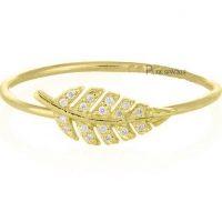 14K Gold 0.10 Ct. Diamond Leaf Feather Design Ring Fine Jewelry