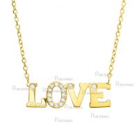 14K Gold 0.10 Ct. Diamond Love Pendant Necklace Fine Jewelry