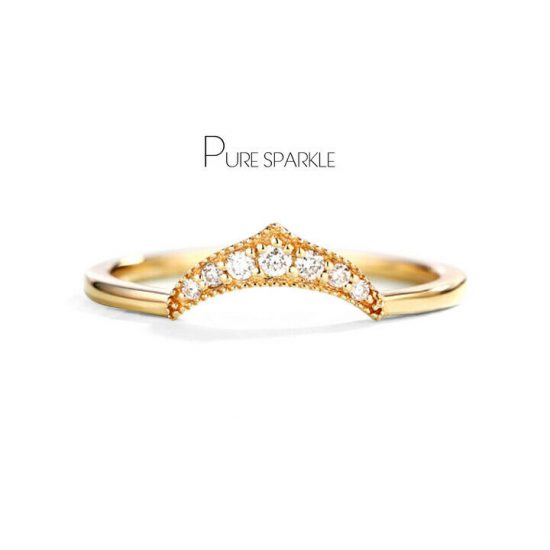 14K Gold 0.10 Ct. Diamond Milgrain Crown Engagement Ring Fine Jewelry