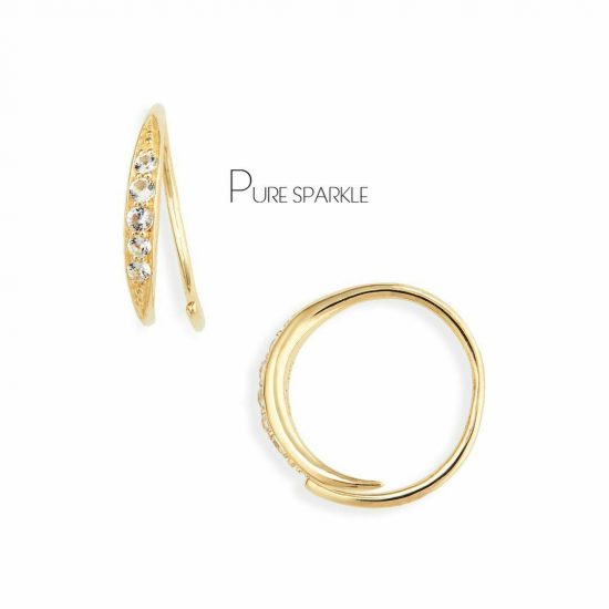 14K Gold 0.10 Ct. Diamond Mini Ear Loop Birthday Earrings Fine Jewelry