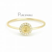 14K Gold 0.10Ct. Diamond Personalized Engraving Circle Ring Fine Jewelry