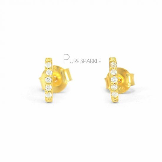 14K Gold 0.10 Ct. Diamond Tiny Bar Minimalist Earrings Fine Jewelry