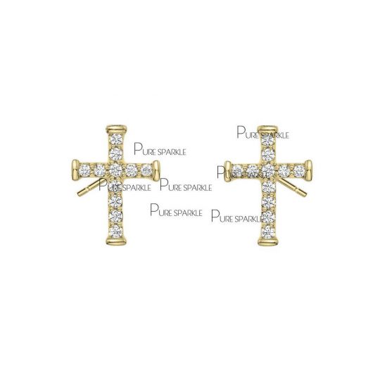 14K Gold 0.11 Ct. Diamond Crucifix Cross Earrings Christmas Fine Jewelry
