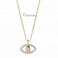 14K Gold 0.11 Ct. Diamond Evil Eye Charm Pendant Necklace Fine Jewelry