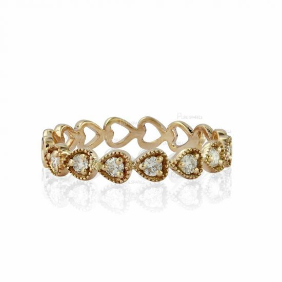 14K Gold 0.11 Ct. Diamond Hearts Design Wedding Ring Fine Jewelry