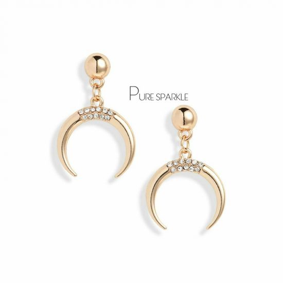 14K Gold 0.11 Ct. Diamond Horn Design Drop Earrings Fine Jewelry
