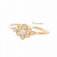14K Gold 0.11 Ct. Diamond Lily Flower Ring Fine Jewelry Size-3 to 8 US