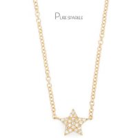 14K Gold 0.11 Ct. Diamond Star Charm Pendant Necklace Fine Jewelry