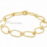 14K Gold 0.11 Ct. Pave Diamond Linked Chain Bracelet Fine Jewelry