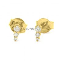 14K Gold 0.11 Ct. Three Diamonds Stud Earrings Fine Jewelry