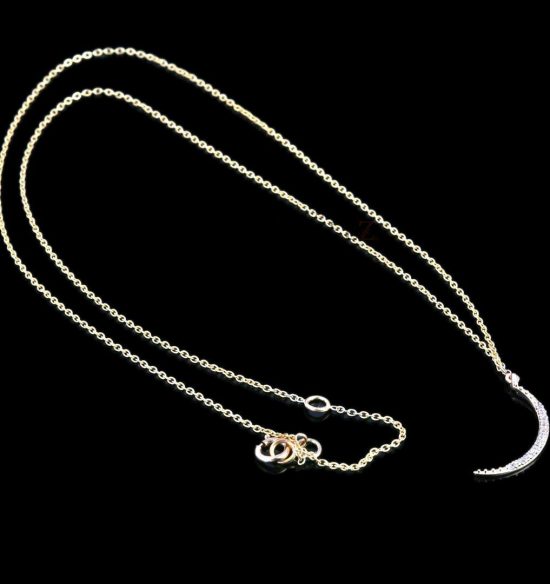 14K Gold 0.12 Ct. Diamond Crescent Moon Pendant Necklace Fine Jewelry