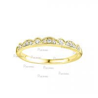14K Gold 0.12 Ct. Diamond Crown Design Love Band Ring Fine Jewelry