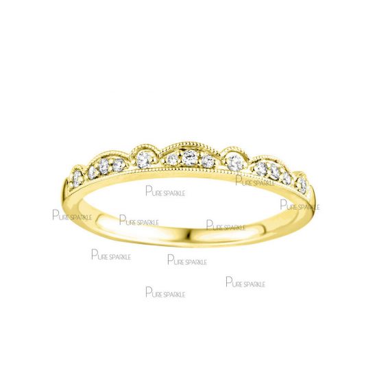 14K Gold 0.12 Ct. Diamond Crown Design Love Band Ring Fine Jewelry