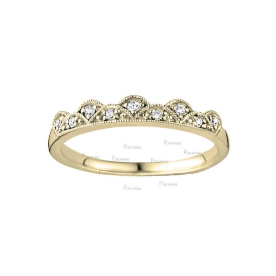 14K Gold 0.12 Ct. Diamond Crown Love Wedding Band Ring Fine Jewelry