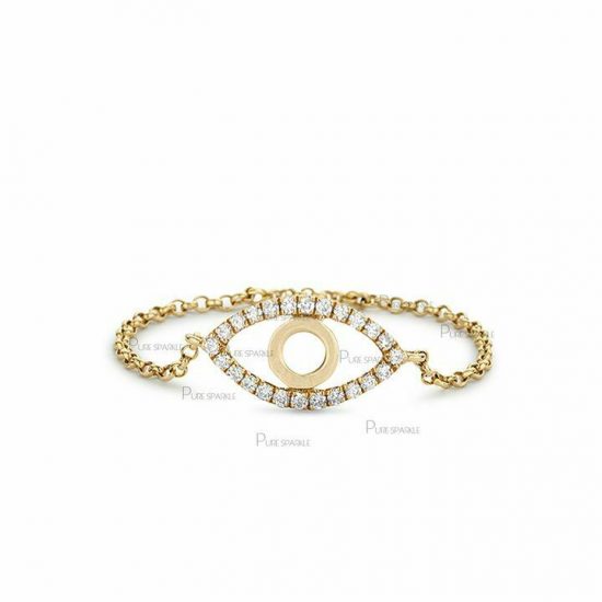 14K Gold 0.12 Ct. Diamond Evil Eye Chain Ring Christmas Gift Jewelry
