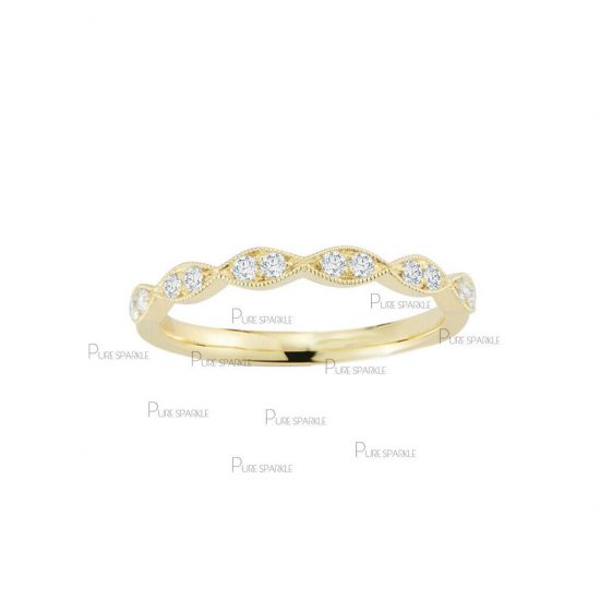 14K Gold 0.12 Ct. Diamond Half Eternity Wedding Band Ring Fine Jewelry