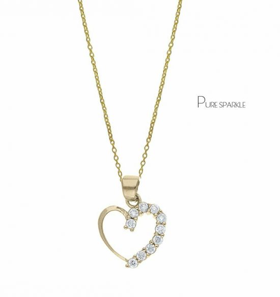 14K Gold 0.12 Ct. Diamond Heart Charm Pendant Necklace Fine Jewelry
