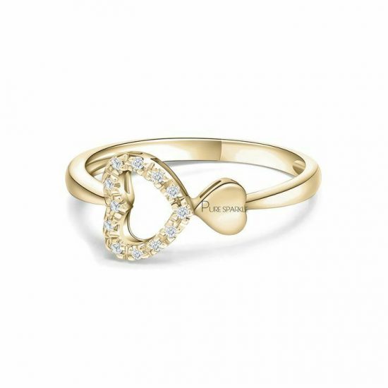 14K Gold 0.12 Ct. Diamond Heart Promise Ring Delicate Fine Jewelry