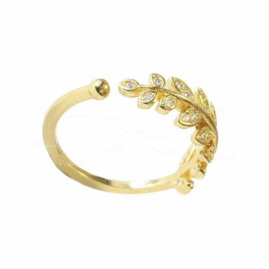 14K Gold 0.12 Ct. Diamond Leaf Design Open Ring Fine Jewelry