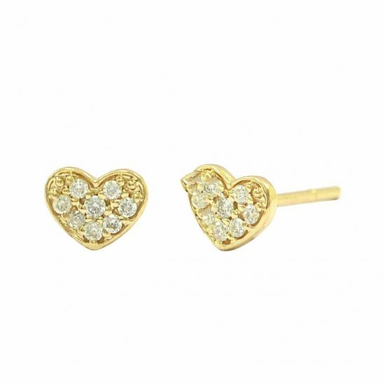 14K Gold 0.12 Ct. Diamond Love Heart Earrings Fine Jewelry