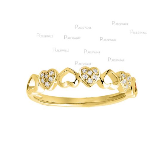 14K Gold 0.12 Ct. Diamond Love Heart Eternity Ring Fine Jewelry