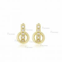14K Gold 0.12 Ct. Diamond Mini Bar With Hoop Studs Earrings Fine Jewelry