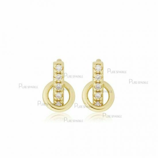 14K Gold 0.12 Ct. Diamond Mini Bar With Hoop Studs Earrings Fine Jewelry