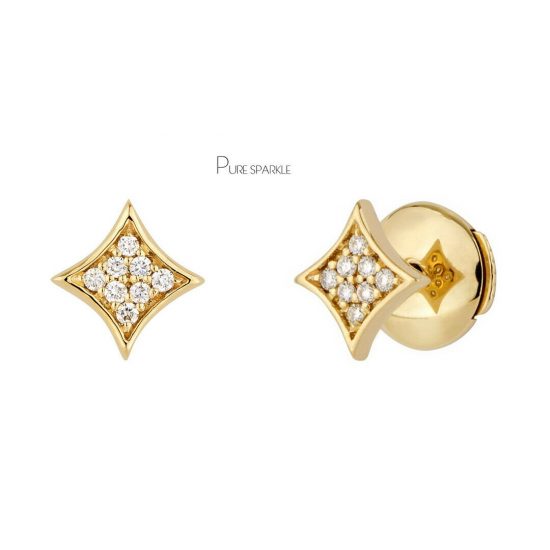 14K Gold 0.12 Ct. Diamond Rhombus Shape Tiny Studs Earrings Fine Jewelry