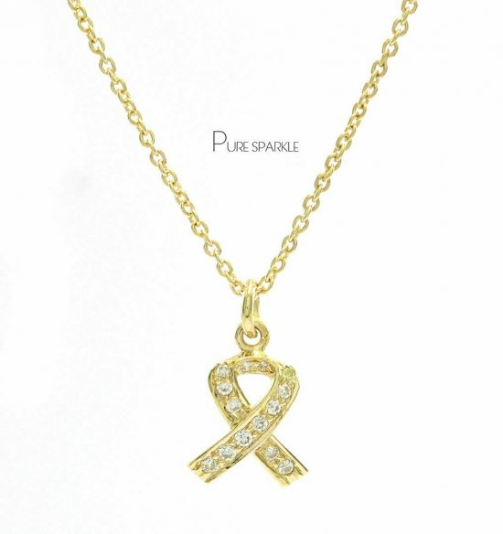 14K Gold 0.12 Ct. Diamond Ribbon Knot Pendant Necklace Fine Jewelry