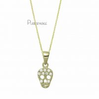 14K Gold 0.12 Ct. Diamond Skull Charm Necklace Halloween Gift Jewelry